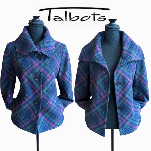 Talbots Jackets & Blazers - Talbots Plaid Wool Blend Lined Pea Coat Jacket (12P)